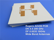 광대역 안테나용 침지 금이 있는 10mil 0.254mm 기판에 구축된 Rogers AD450 고주파 PCB.